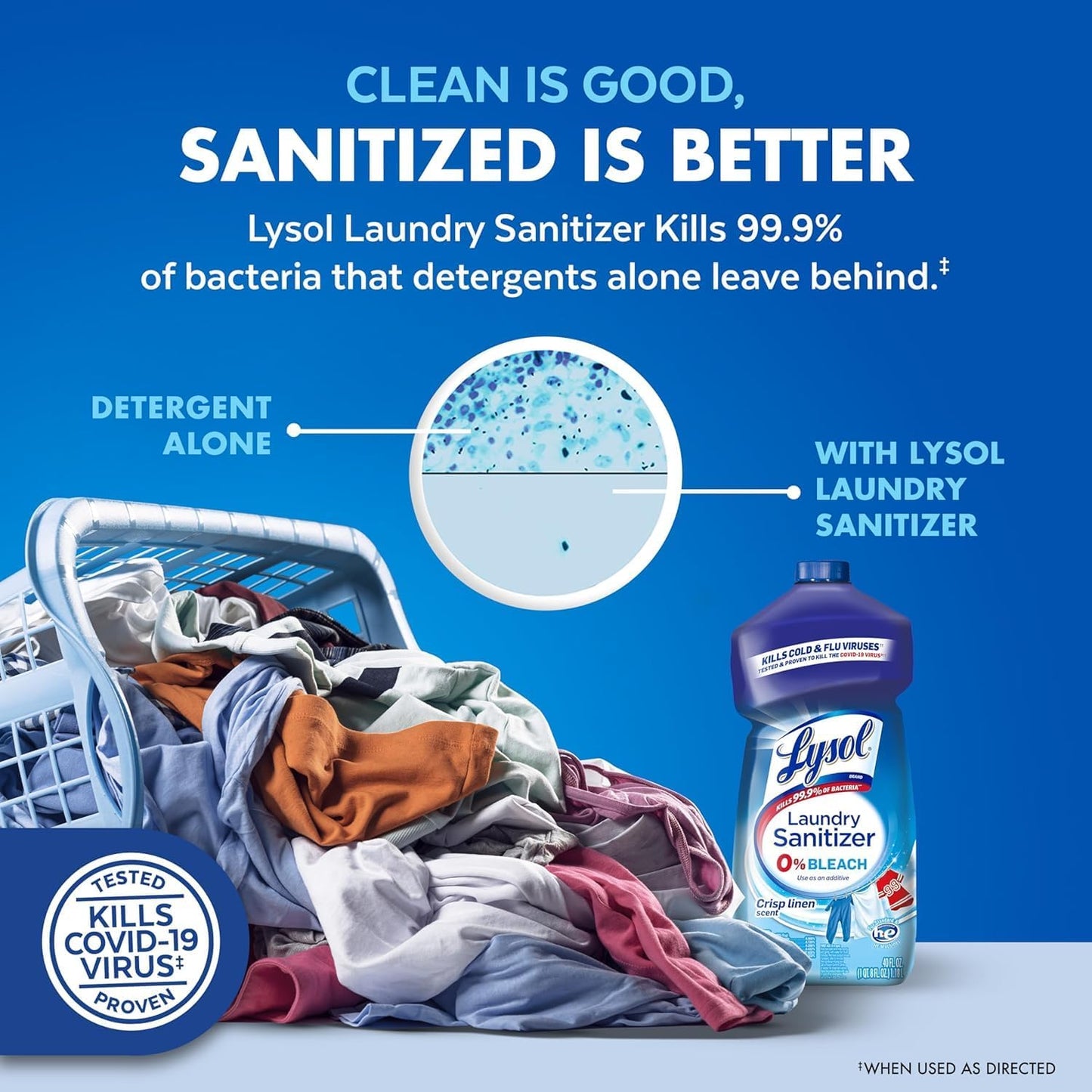 Lysol Disinfectant Laundry Sanitizer & Scent Booster, Laundry Detergent Additive, Color Safe Bleach Alternative, Laundry Odor Eliminator, Kills Bacteria & Viruses, Lavender Scent, 90 Fl Oz