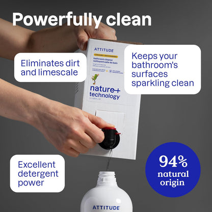 ATTITUDE Bathroom Cleaner Spray, Natural Origin Ingredients, EWG Verified, Eliminates Soap Scum, Limescale, Streak Free, Lemon & Rosewood, 26 Fl Oz