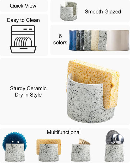 Zoeeker Sponge Holder for Kitchen Sink, Ceramic Dish Sponge Dish Rack Scrubby Caddy Kitchen Organizer Cute Sink Caddy Organizer, Farmhouse Decor, Speckled Glaze