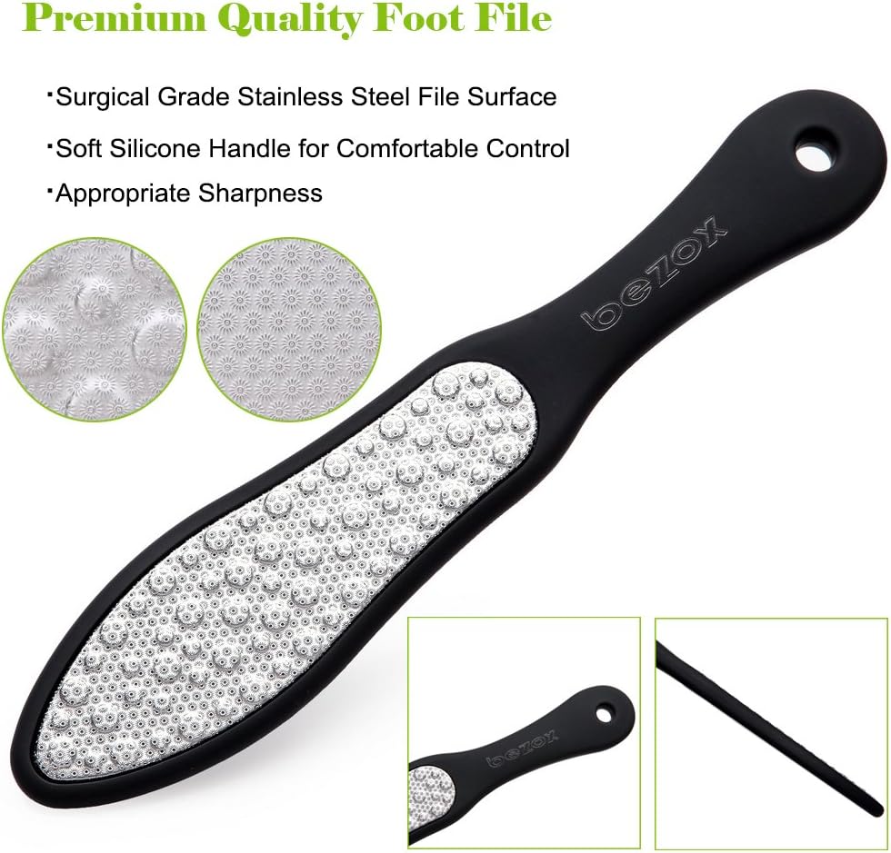 BEZOX Foot File Callus Remover, Double Sided Foot Scrubber for Dead Skin, Stainless Steel Pedicure File for Cracked Heel W/Cloth Storage Bag & Gift Box