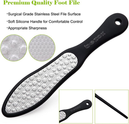 BEZOX Foot File Callus Remover, Double Sided Foot Scrubber for Dead Skin, Stainless Steel Pedicure File for Cracked Heel W/Cloth Storage Bag & Gift Box