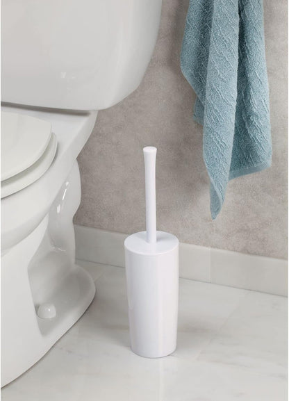 mDesign Slim Plastic Toilet Bowl Brush and Holder Set, Modern Compact Storage Organizer Cleaner Scrubber for Toilet - Heavy Duty Cleaning Plunger for Bathroom, Aura Collection - Navy Blue