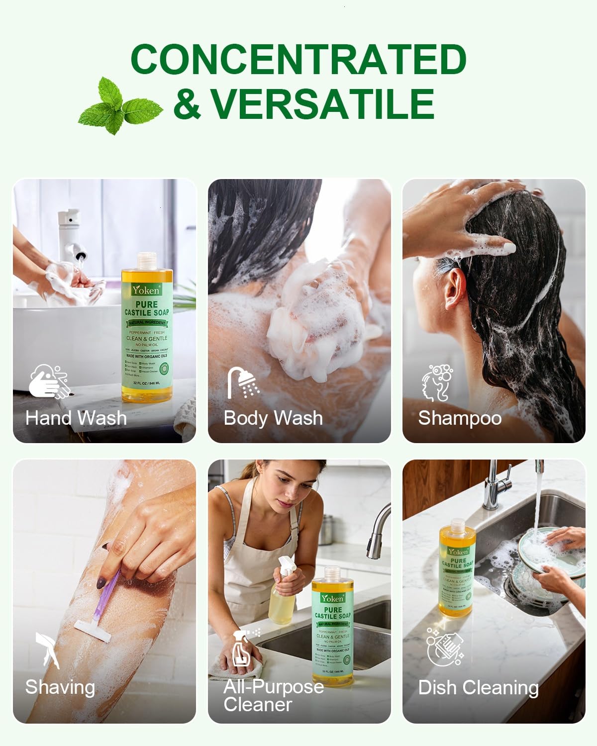 Yoken Castile Soap Liquid EWG Verified(1 Gallon, Unscented) Pure-Castile Liquid Soap for Body, Face, Hand, Pets, Laundry, Dish Soap and More - Made With Organic Oil, Vegan, Clean & Gentle, Versatile