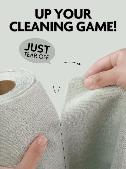 Fantasticlean Kitchen Towels - 40 Sheets - Reusable Washable Dishcloth Rolls, Super Absorbent, Premium Microfiber Cleaning Cloths, 10'' by 10'' (Beige, MossGreen)