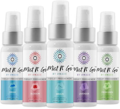 Mist N’ Go by Omaze Travel Bathroom Spray for Toilet Spray Odor Eliminator - Travel Toilet Spray for Bathroom Air Freshener Spray for Bathroom Deodorizer - Clean Mix, Travel Size (1oz x2)