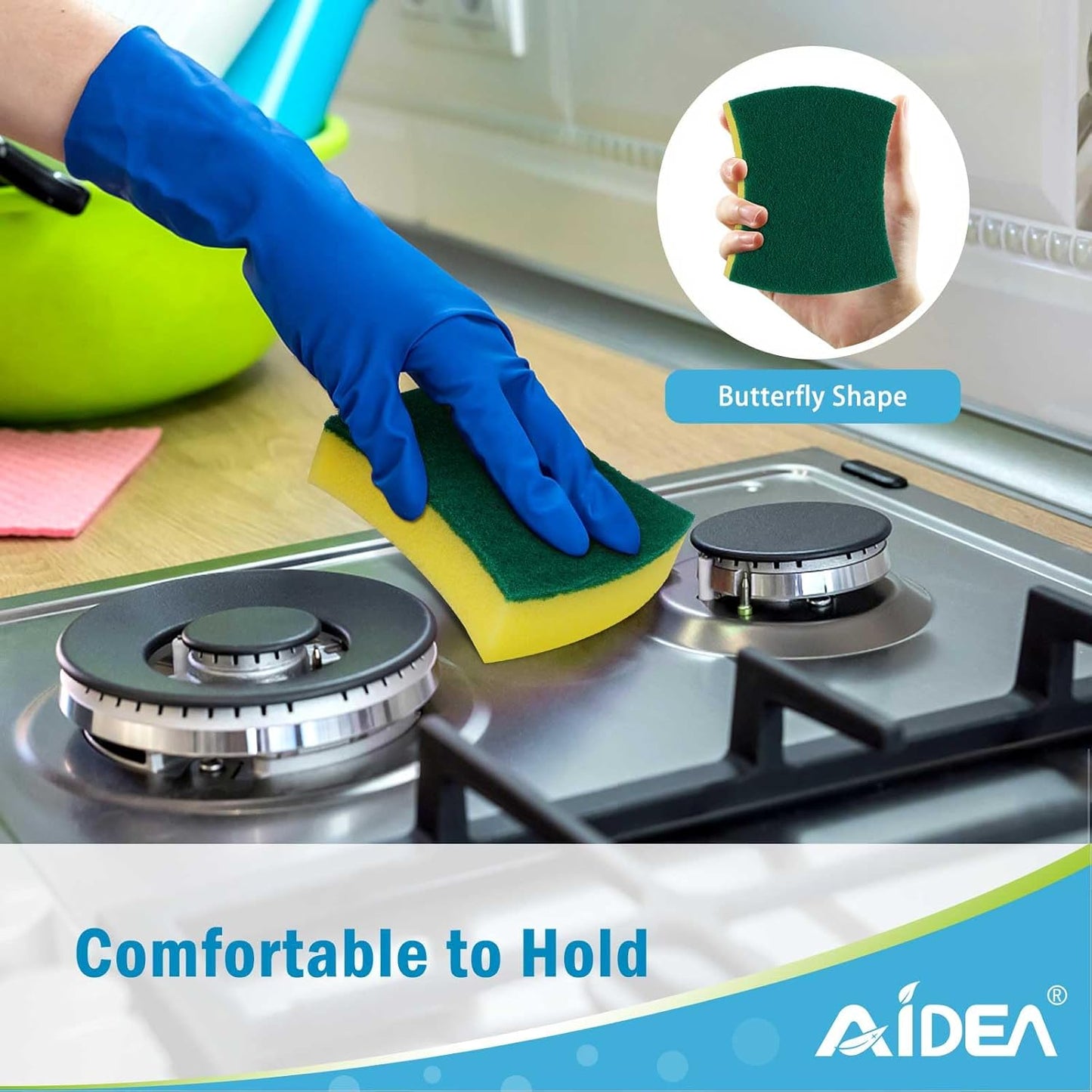 AIDEA Sponges Kitchen, XL Heavy Duty Dish Sponge, Cleaning Dish Scrubber Sponge for Home and Kitchen, Extra Large Cleaning Supplies for Pots, Pans, 24 Pack