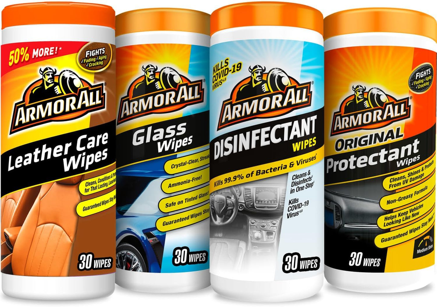 Armor All Ceramic Car Leather Cleaning Wipes, Use on Heated Seats and Leather Surfaces, Includes Extreme Protectant Wipes - 2 Count