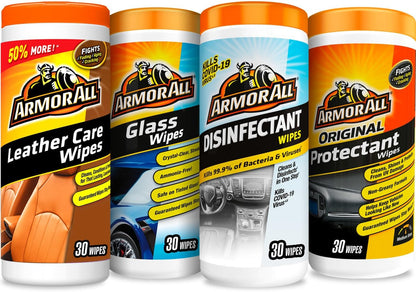Armor All Ceramic Car Leather Cleaning Wipes, Use on Heated Seats and Leather Surfaces, Includes Extreme Protectant Wipes - 2 Count