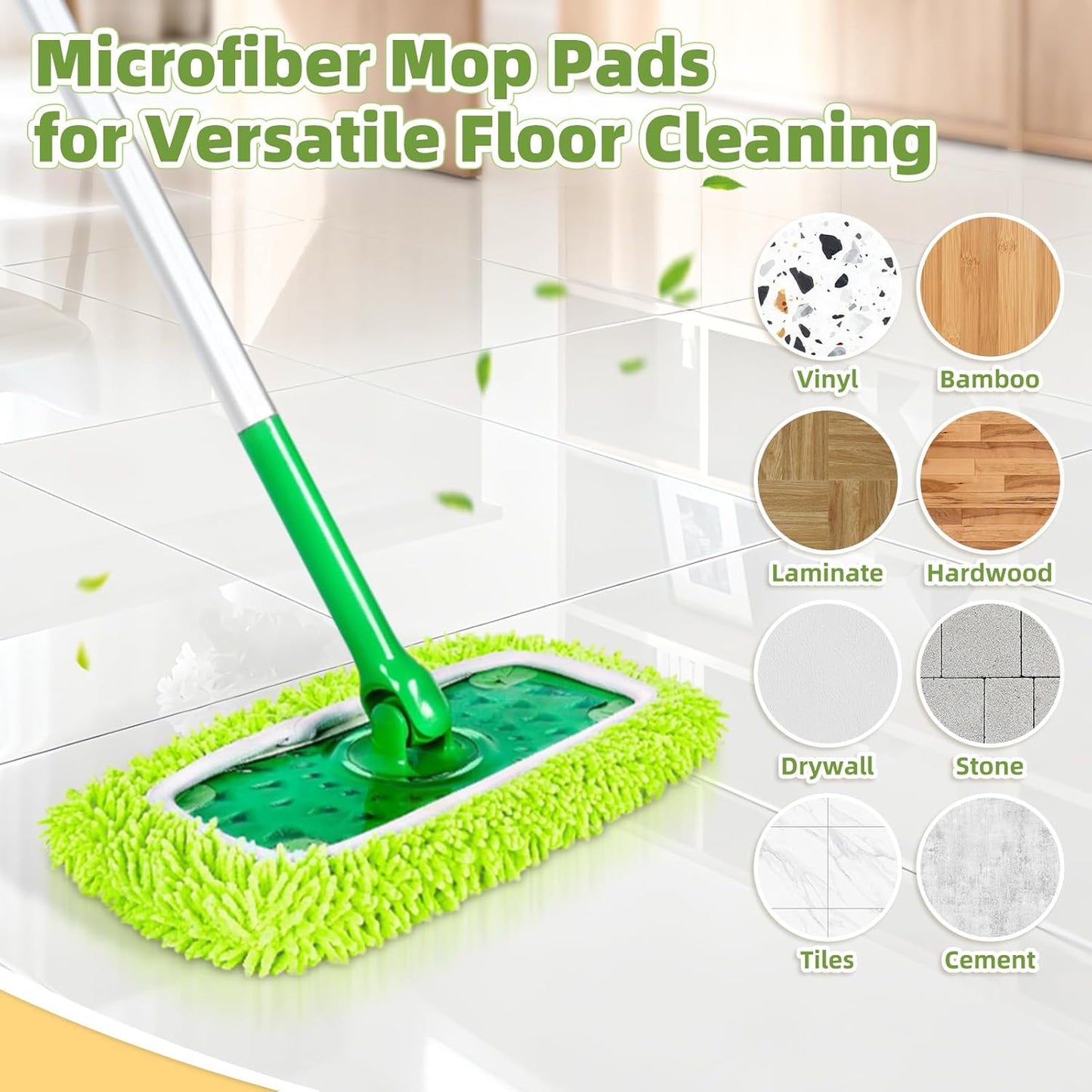 Reusable Mop Pads Compatible with Swiffer Sweeper Mop, Washable Wet Pads Refill & Chenille Dry Sweeping Cloths, Microfiber Mop Pads for Use on All Sealed Floors - Wood, Laminate, Stone & Tile (6 Blue)