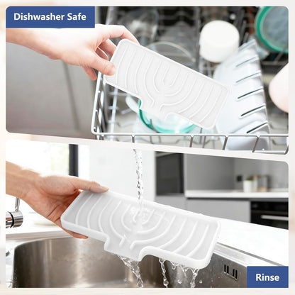 JACZZO Silicone Sponge Holder for Kitchen Sink With Drain Spout, Self Draining, Kitchen Soap Tray, Bathroom Organizer, Sink Caddy (Grey, 10×4)