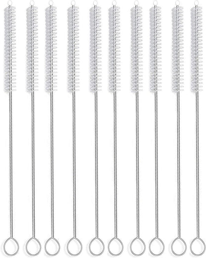 Straw Brush Cleaner (10 Pack), Flexible Nylon Pipe Tube Cleaning Brushes with 0.4" Bristles, Rust-Proof Stainless Steel Reusable Straw Washers for Standard Tumblers, Bottles & Teapot Spouts 8.2 Inch