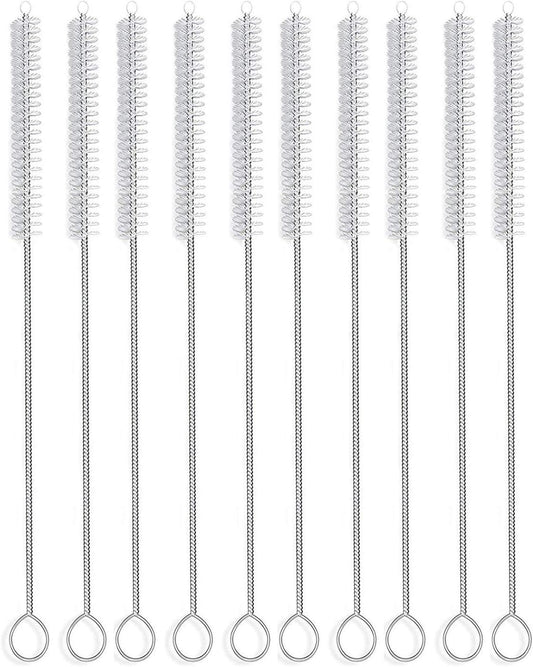 Straw Brush Cleaner (10 Pack), Flexible Nylon Pipe Tube Cleaning Brushes with 0.4" Bristles, Rust-Proof Stainless Steel Reusable Straw Washers for Standard Tumblers, Bottles & Teapot Spouts 8.2 Inch