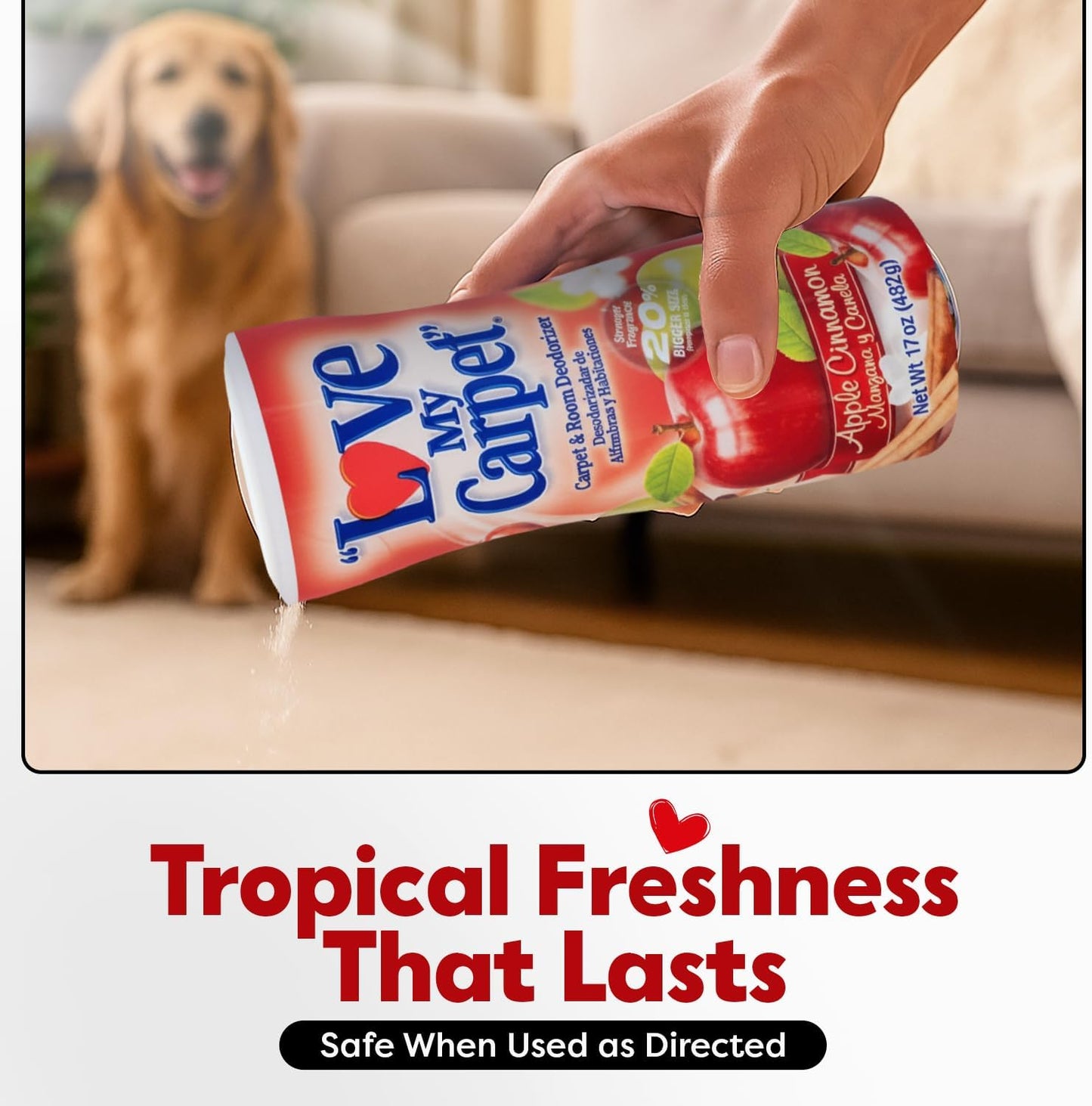6 Love My Carpet | Carpet Deodorizer & Freshener Powder | 17 oz Pet Odor Eliminator for Strong Odor & Pet Urine | FRESH LINEN | Safe for Homes with Pets