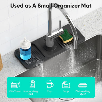24 Inch Longer Faucet Mat for Kitchen Sink, 5° Slope Fast Self-draining, Kitchen Sink Splash Guard Silicone Sink Faucet Mat Splash Guard Kitchen Sink Area Tidy Splash Faucet Guard Draining Mat