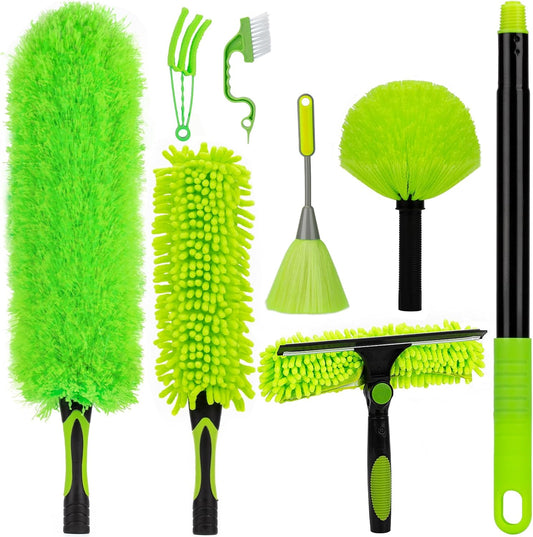 CALBEAU 15 Foot Dusters for Cleaning, Duster with Extension Pole 7-15ft, Microfiber Feather Duster Used for Cleaning Ceiling Fan, High Window, Blinds, Shutters, Sofa, Cobweb Duster for Home (14 PCS)