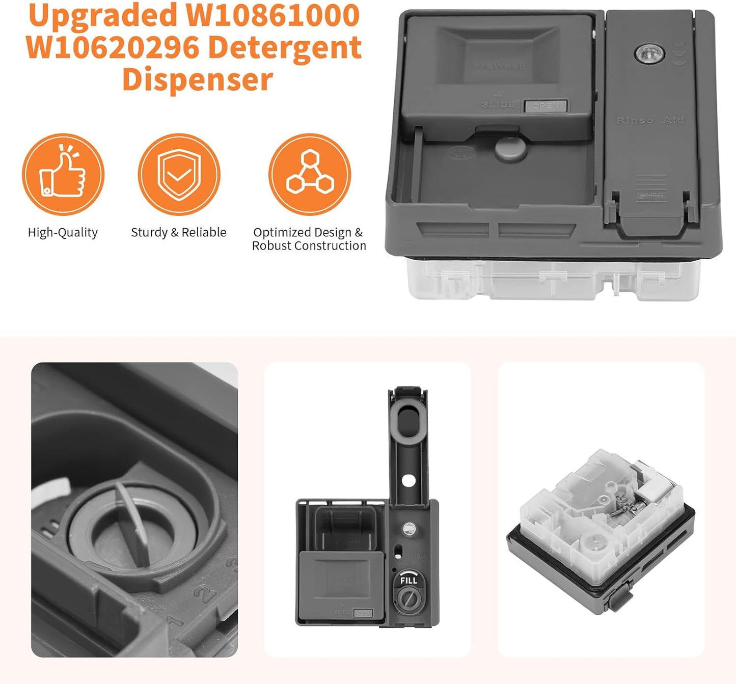 UPGRADED W10861000 W10620296 Dishwasher Detergent Dispenser Compatible With Whirlpool KitchenAid Maytag Dishwasher Detergent Dispenser Replacement Parts WDT750SAHZ0 WDTA50SAHZ0 WDT730PAHZ0 WDT970SAHZ0