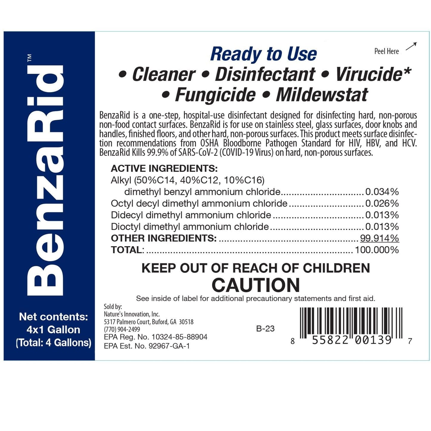 BenzaRid Pro Mold Killer Fungicide Disinfectant including Aspergillus Niger (Black Mold) H5N1 Pack | Multi-Purpose Fungicide, Mildewstat, Disinfectant, Virucide | EPA Reg. 1 Gal + 32 oz.