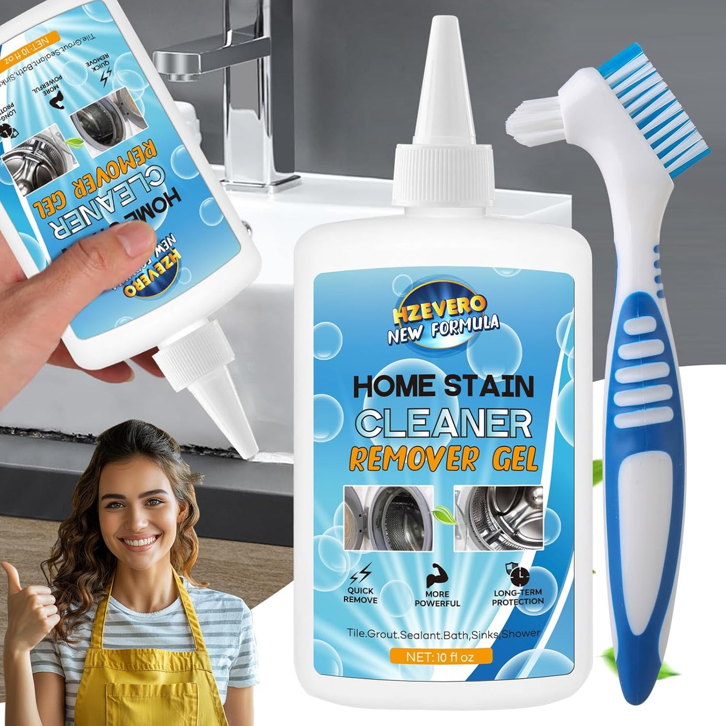 Mold Stain Remover Gel, Washing Machine Gasket Cleaner for Front Loader Washer Rubber Seal Home Stain Removal Gel for Grout, Caulk, Refrigerator, Shower, Bathtub, Bathroom Cleaning Solution (8 Fl Oz)
