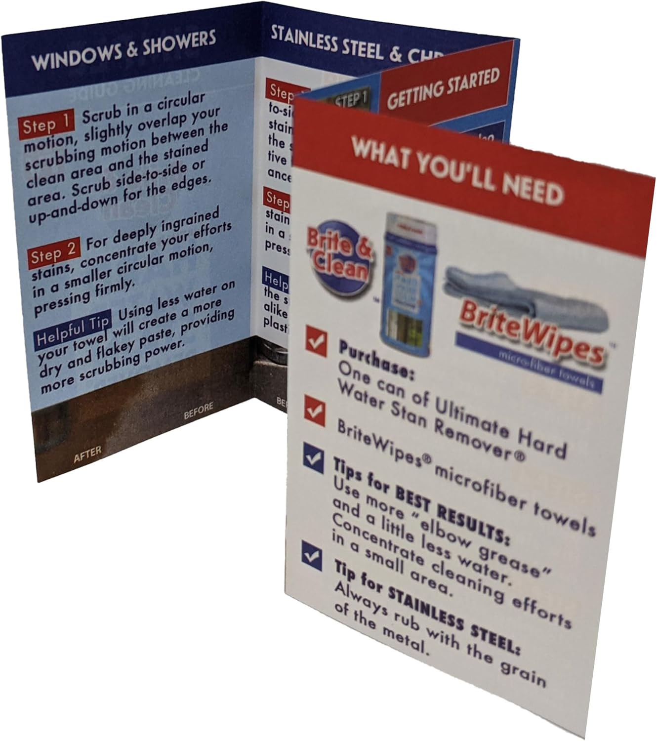 Brite & Clean® Spotless Shower Doors® Kit for Hard Water Stain Removal on Glass, Shower Doors & Windows – Removes Mineral Deposits from Granite, Porcelain, Tile, Stainless Steel & Chrome too