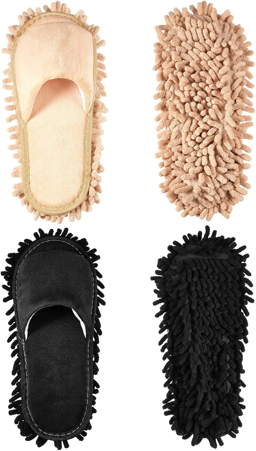 Jecery 2 Pairs Microfiber Cleaning Mop Slippers for Floor Cleaning House Mop Shoes Men and Women Washable Unisex Dusting Slippers Dirt Tool Supplies(Medium,Gray)