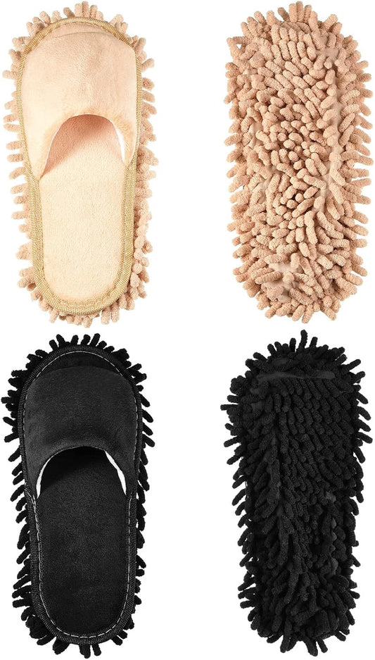 Jecery 2 Pairs Microfiber Cleaning Mop Slippers for Floor Cleaning House Mop Shoes Men and Women Washable Unisex Dusting Slippers Dirt Tool Supplies(Medium,Gray)