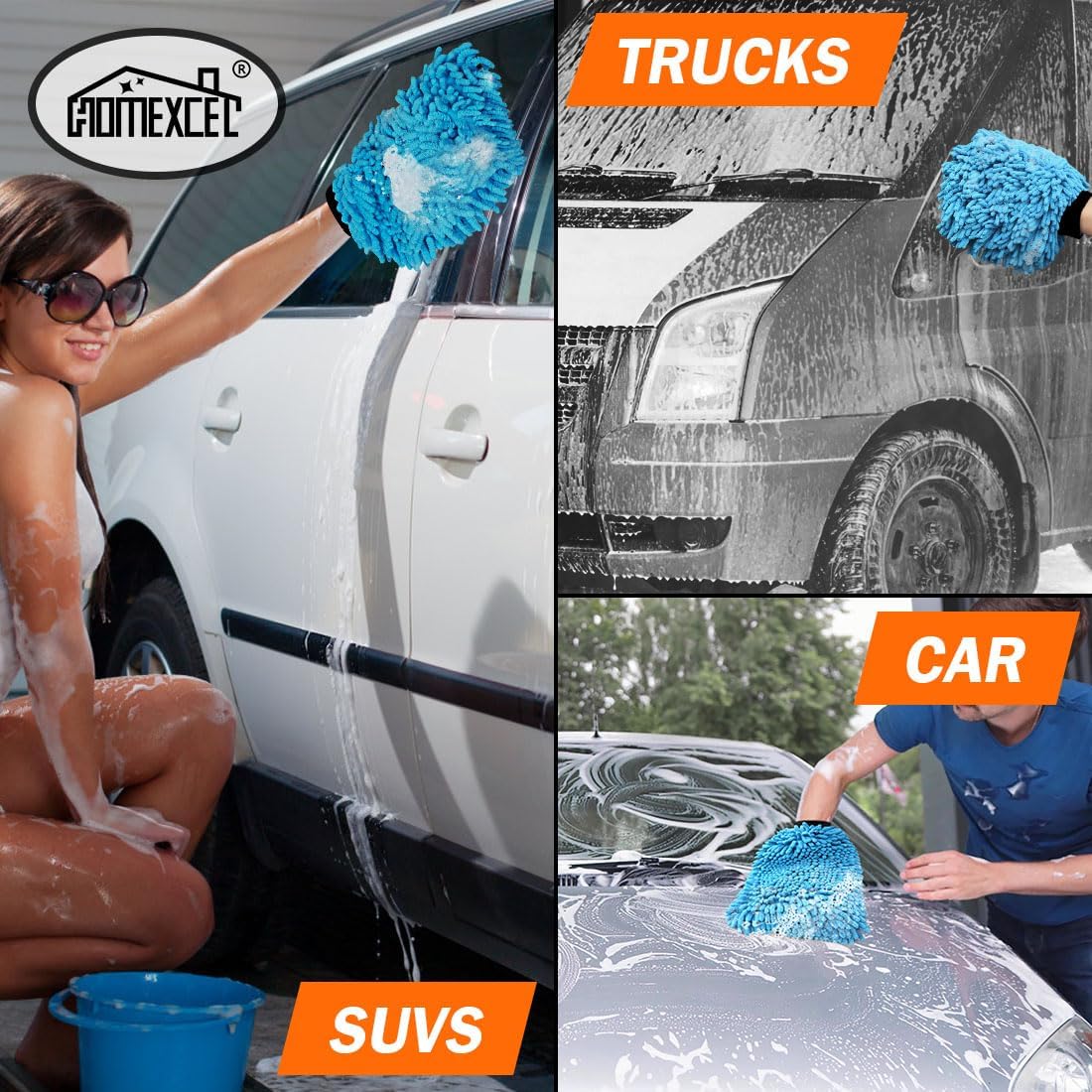 HOMEXCEL Car Wash Mitt, 2PK Chenille Microfiber Wash Mitt, Scratch-Free & Lint-Free, Rich Foam, Highly Absorbent, Double Sided, Perfect for Car Washing and Detailing, 10.2" x 6.7 ", Grey