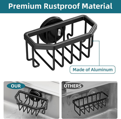 TAILI 4-in-1 Sink Caddy with Strong Suction Cup, Sponge Holder for Kitchen Sink Organizer, Removable, Rustproof, Stainless Steel Holder for Sponge, Brush, Scrubber, Scraper - Silver
