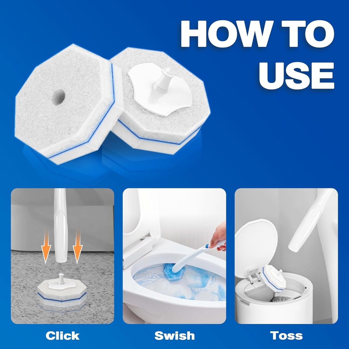 50 Pcs Toilet Wand Refills, Disposable Toilet Bowl Brush Replacement Heads for Sink Bathtub