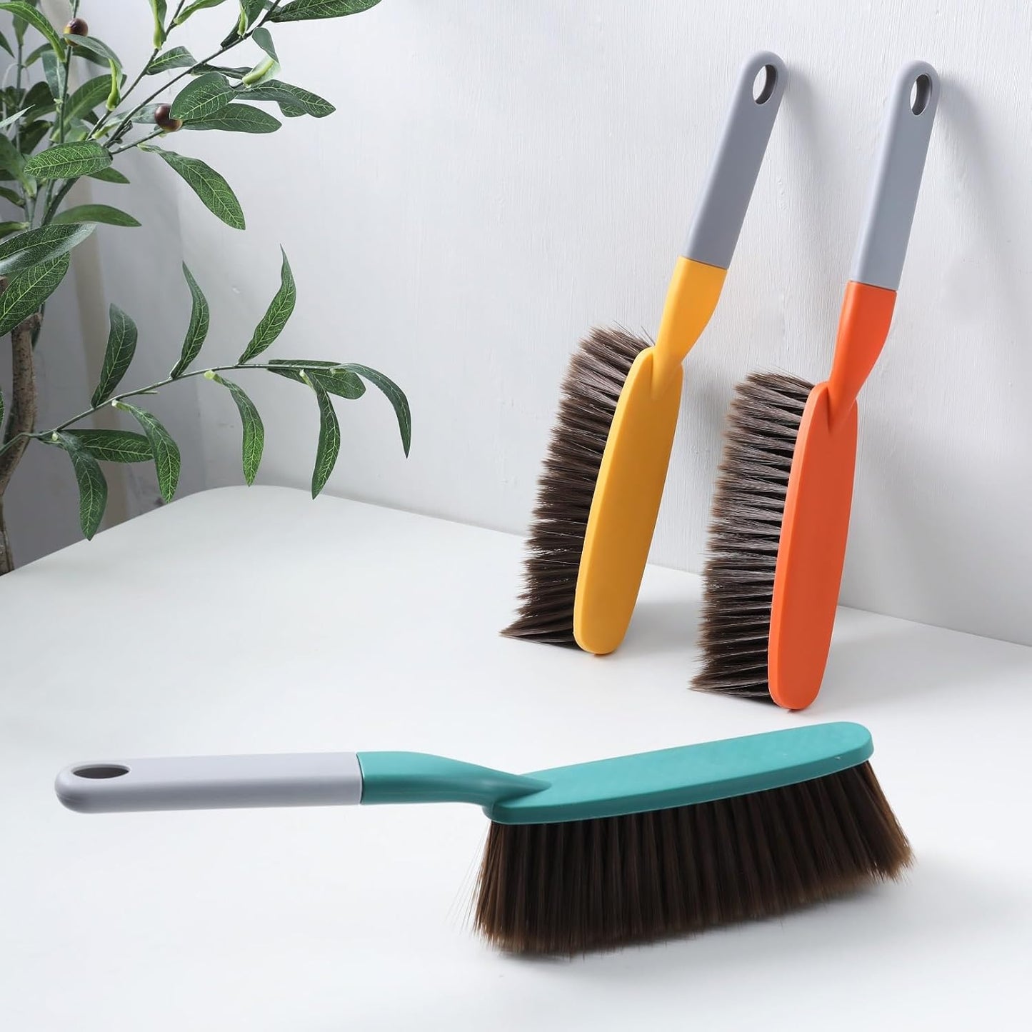 3 Pack 15" Hand Broom Brush,Soft Bristle Cleaning Brush,Crumb Debris Sweeping Brush,Dusting Brush,Comfort for Bed Car Couch Desk Sofa Furniture Clothes,Small Particles Hair Remover(3color)