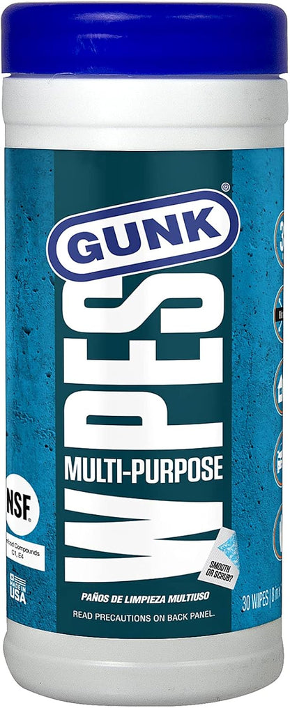 GUNK MPDW30 Multi-Purpose Degreasing Wipes 30-Count 8 x 12 inch 2-Sided Smooth or Scrubby Texture