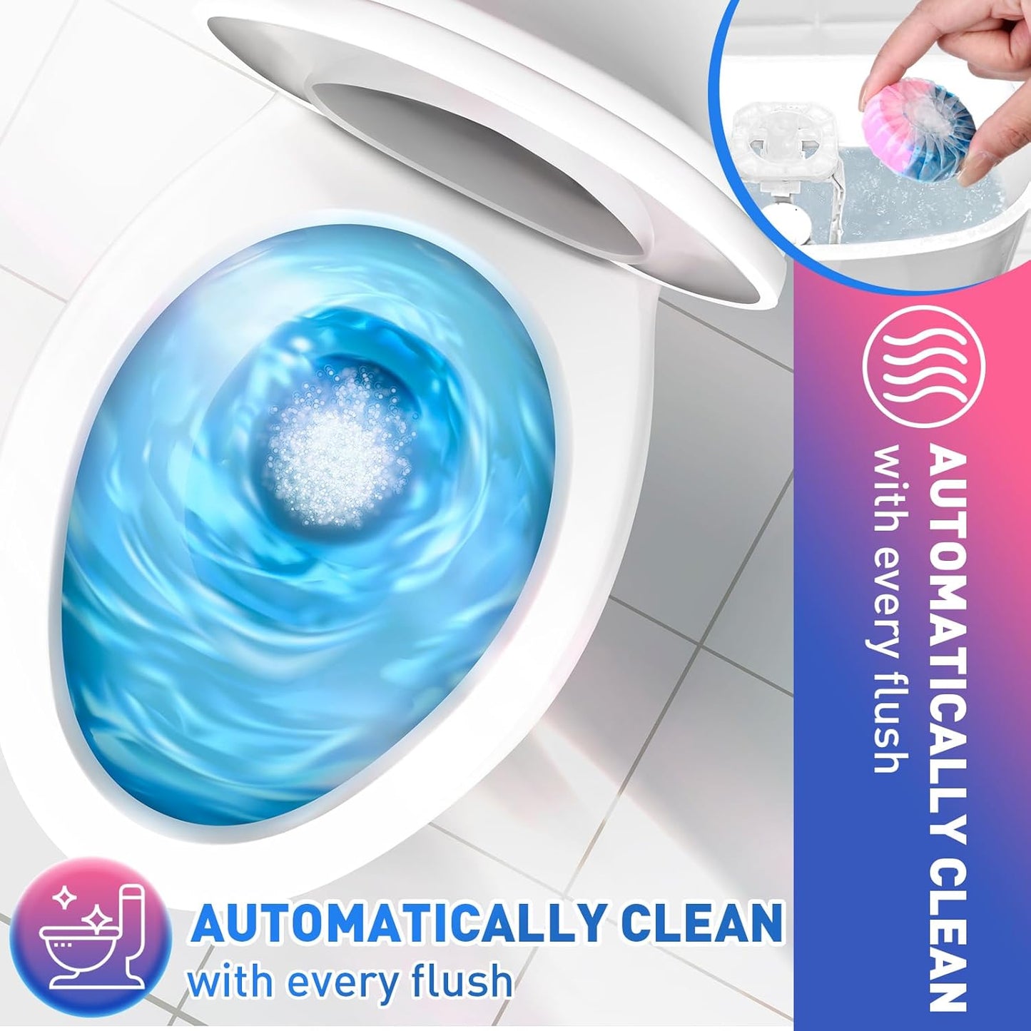 Qualirey 60 Pack Automatic Toilet Cleaner Tablets Toilet Bowl Long Lasting Bathroom Tank Tablets (Blue)