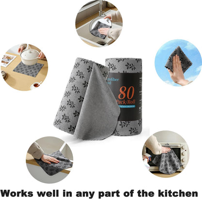 Microfiber Cleaning Cloth Roll,80 Pack Cleaning Towels,Lint Free Rags Paper Towels & Tear Away Reusable Towels,Washable Shop Rags Floral Wipe Cloth,Wash Cloths Dish Rags for Car Kitchen Window