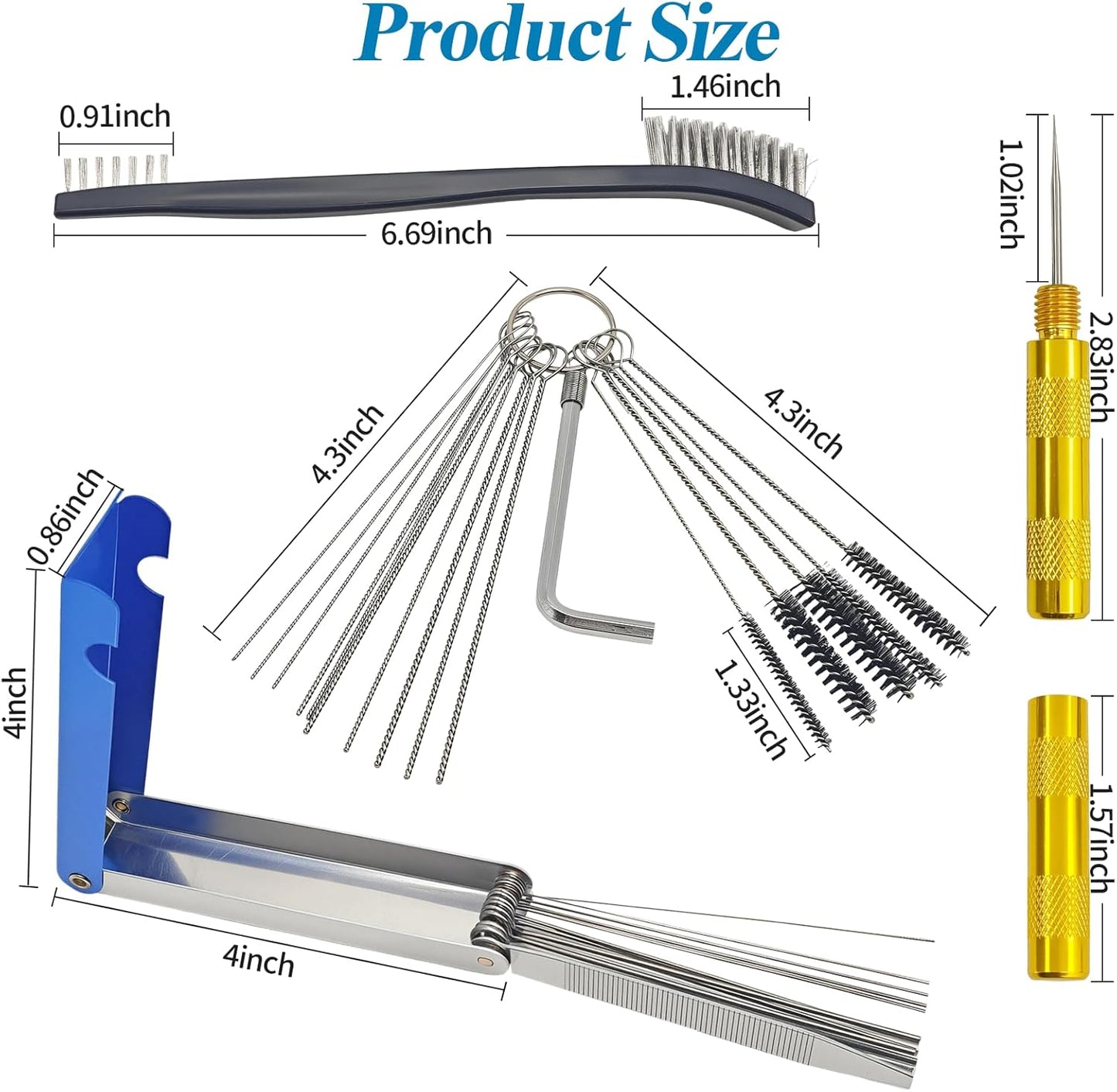 Carburetor Cleaning Kit – 13 Clean Line Set, 9 Cleaning Needles, 6 Nylon Brushes, Throttle Wrench & Pointed Pick, Stainless Steel Carbon Dirt Jet Remover Cleaner for Motorcycle, Chainsaw, Spray Guns