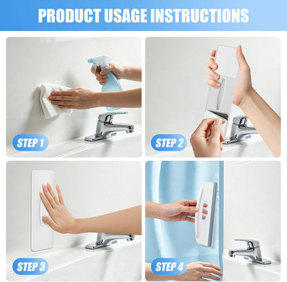 2-in-1 Magnetic Shower Curtain Clips with Squeegee, Pack of 2，No-Drill Adhesive Splash Guard for Bathroom Door, Silicone Bathroom Water Guard
