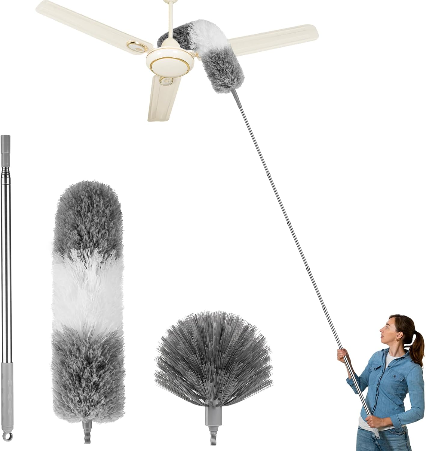 Dusters for Cleaning,Feather Duster with Extension Pole,Ceiling Fan Cleaner Duster,Long Duster Extended Handle,Blind Cleaner Dusting
