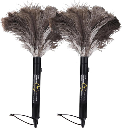 Aldwin Ostrich Feather Duster Retractable 2 Pack,16 inch Genuine Fluffy Natural Handheld Feather Dusters for Cleaning Supplies, Washable,Car, Office, Desk