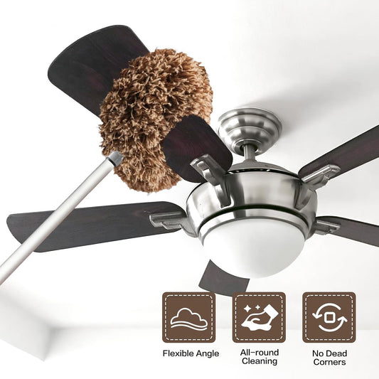Ceiling Fan Cleaner Duster Reusable Microfiber Ceiling Fan Blade Cleaner Removable Duster with Extension Pole Adjusts 13 to 49.7 Inch for Cleaning Walls Bookshelves Furniture Door Window Top (Blue)