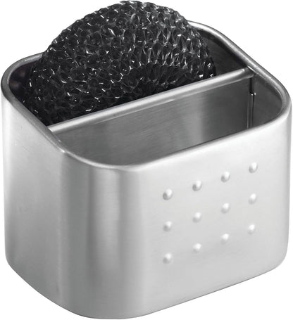 iDesign Stainless Steel Sponge and Scrubber Holder with 2 Compartments for Kitchen Sink - Brushed