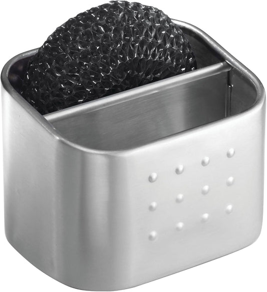 iDesign Stainless Steel Sponge and Scrubber Holder with 2 Compartments for Kitchen Sink - Brushed
