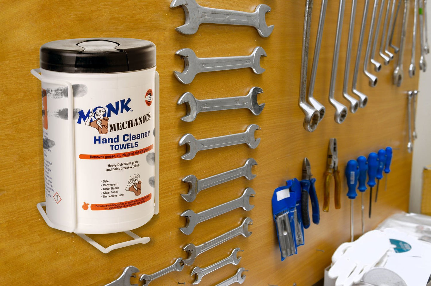 Monk Wipes - 45072 Monk Mechanics Heavy Duty Wipes, Large Shop and Mechanic Wipes, Multi-Purpose Surface and Hand Cleaning, 6 Canisters of 72 Count, Perfect for Removing or Cleaning Paint, Oil, Grease, Grime and more