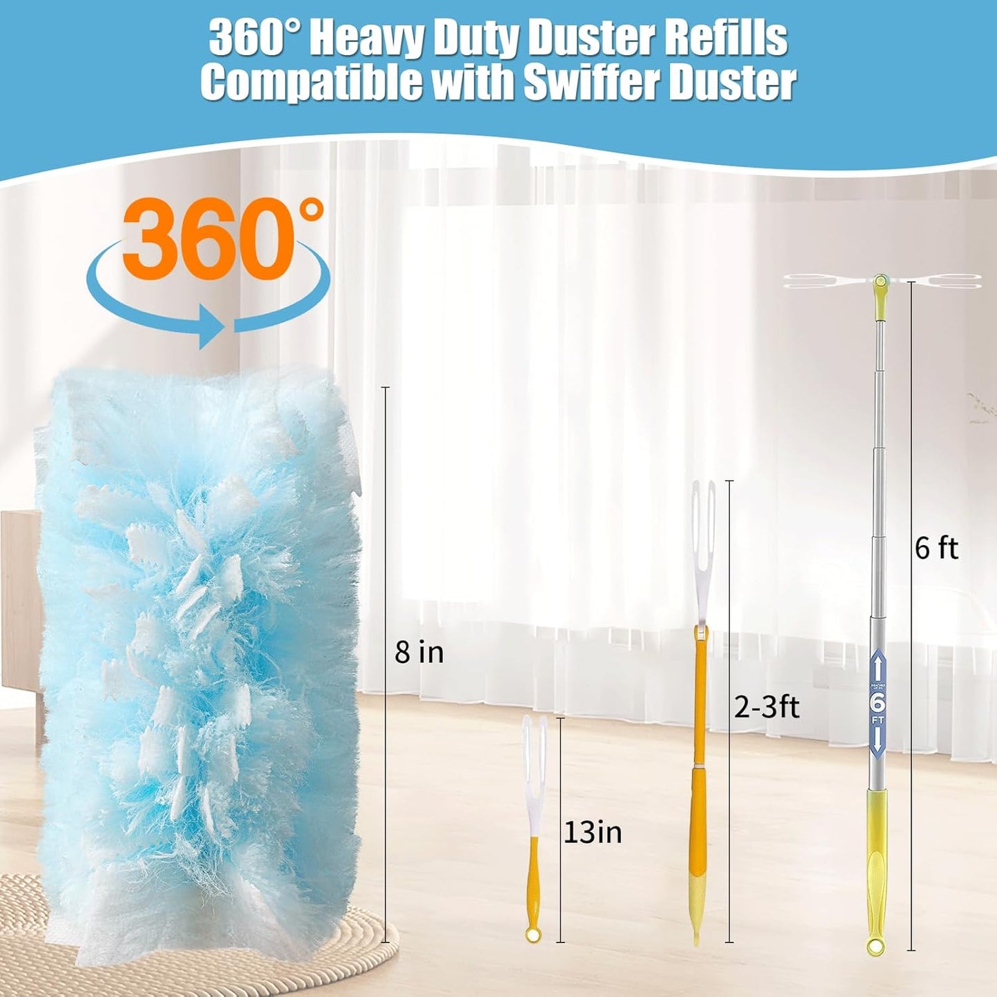 50 Count 360° Heavy Duty Duster Refills Compatible with Swiffer, Larger Size-Extra Thick Electrostatic Disposable dusters Refill for Electronics, Furniture, Blinds, Ceiling Fans, Unscented