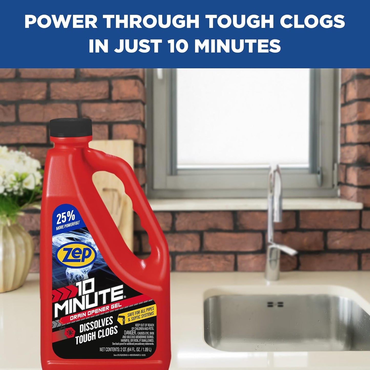Zep 10 Minute Drain Opener Gel 64 Ounce - ZHCR64NG - Commercial Strength, Fast Acting and Safe for All Pipes