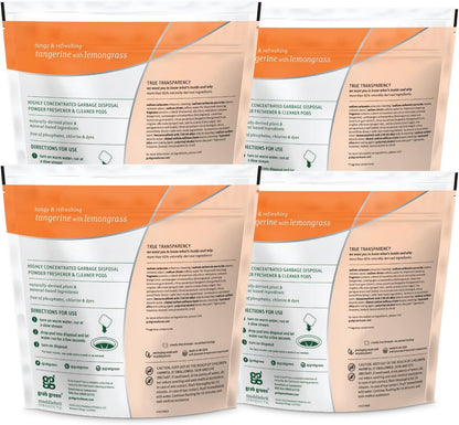 Grab Green Naturally-Derived, Tangerine with Lemongrass, 12 Pods (4-Pack), Mineral-Based Garbage Disposal Cleaner & Freshener