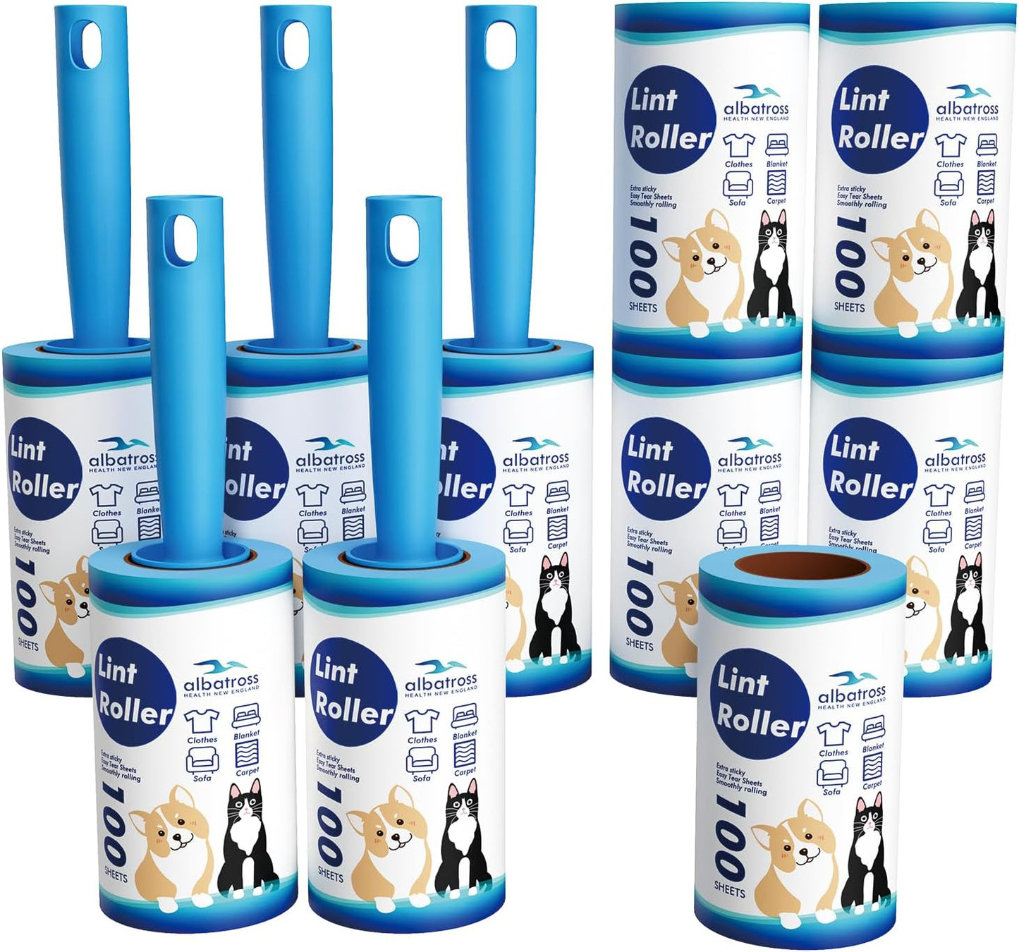 Large Lint Rollers for Carpet, 9.45'' Sticky Rollers for Floor with 360 Sheets, Extendable Long Handle Sticky Mop for Cleaning Couch, Curtains, Cars, Clothing, and Pet Hair
