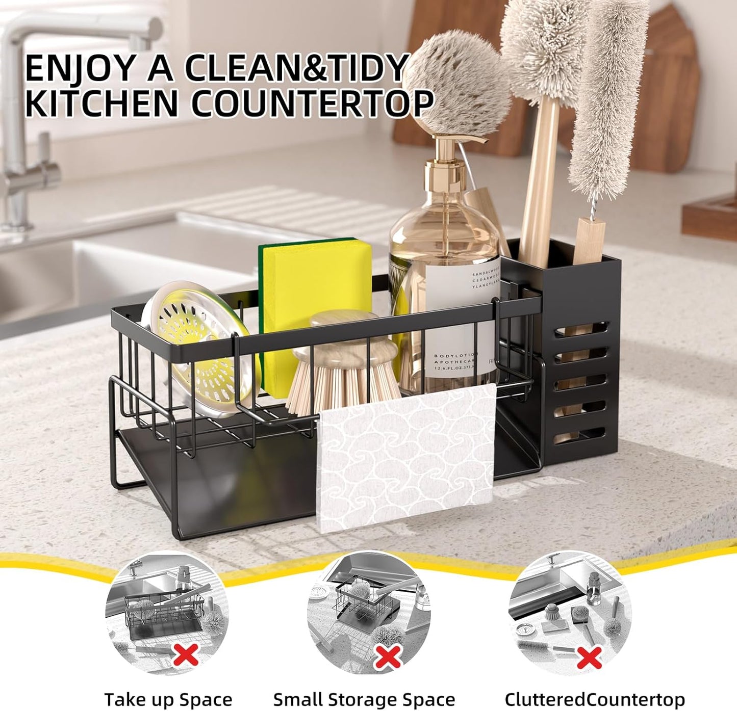 Kitchen Caddy Sink Organizer,Sponge Holder for Kitchen Sink,Dish Soap Dispenser,Kitchen Sink Accessories Countertop Organizer,Stainless Steel Sink Sponge Caddy Over the Sink Shelf