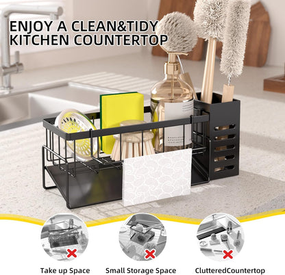 Kitchen Caddy Sink Organizer,Sponge Holder for Kitchen Sink,Dish Soap Dispenser,Kitchen Sink Accessories Countertop Organizer,Stainless Steel Sink Sponge Caddy Over the Sink Shelf