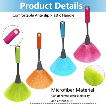 4 Pack 10 inch Microfiber Duster, Feather Duster, Grips Microfiber Delicate Duster for Cleaning Keyboard, Computer Screen, Books, Photo Frames, Picture Frames, Knick-knacks