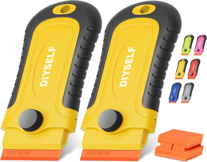 DIYSELF 1 Pack Razor Blade Scraper with 15 Extra Blades, Scraper Tool for Cleaning Window, Paint, Cooktop, Oven, Glass Stove Top Scraper, Razor Scraper with Buit-In Blade Storage