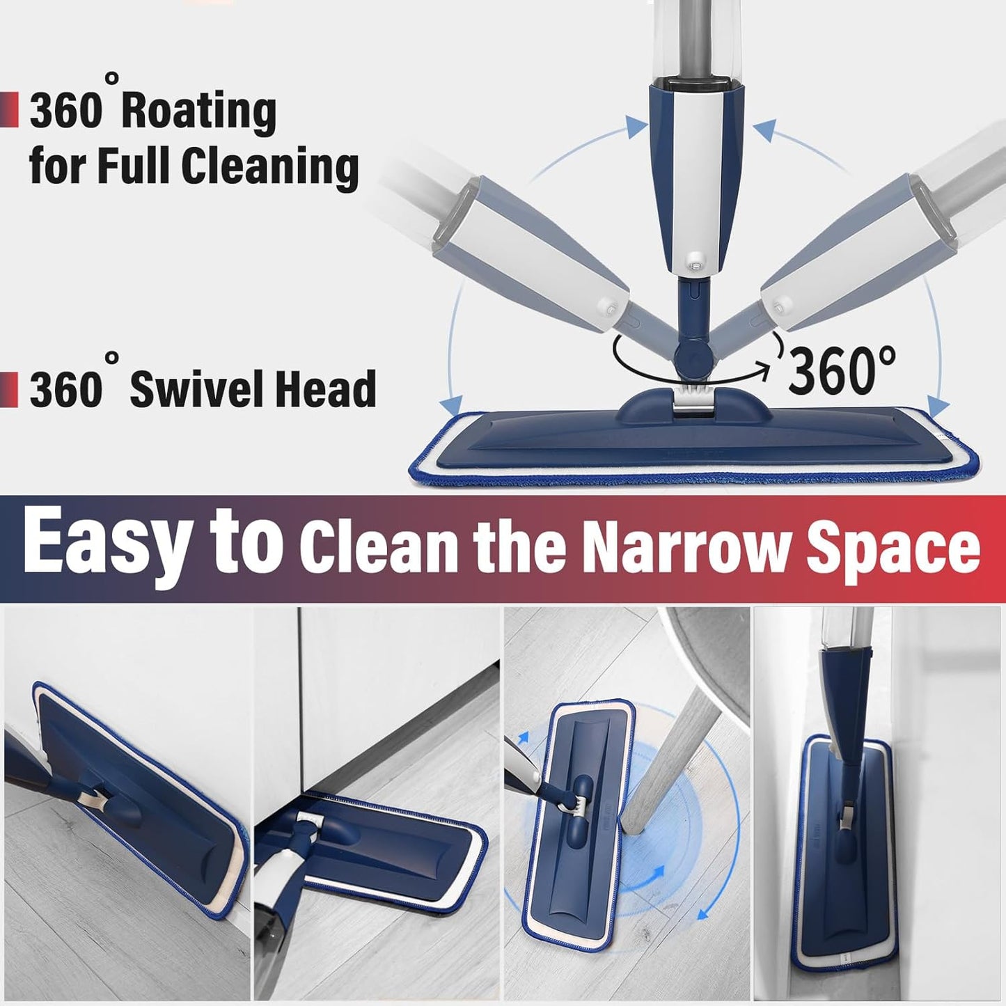 Mops for Floor Cleaning Wet Spray Mop with 14 oz Refillable Bottle and 2 Washable Microfiber Pads Home or Commercial Use Dry Wet Flat Mop for Hardwood Laminate Wood Ceramic