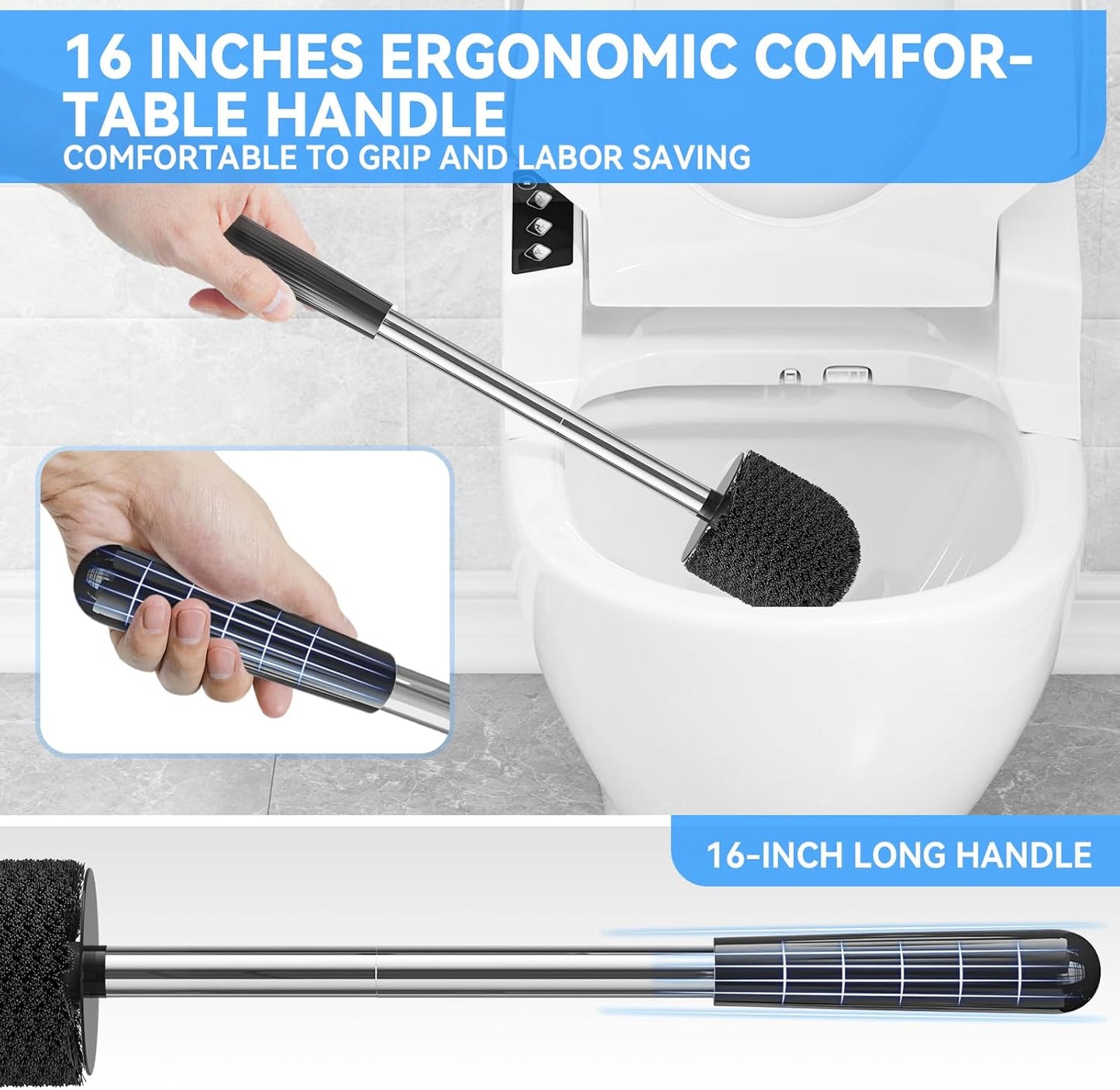 TRENTI Toilet Brush, Toilet Brush and Holder Set, Bristles Toilet Bowl Brush Head with Ventilated Holder, Wall Mounted Compact Toilet Brush Set for Bathroom Deep Cleaning (1, White)